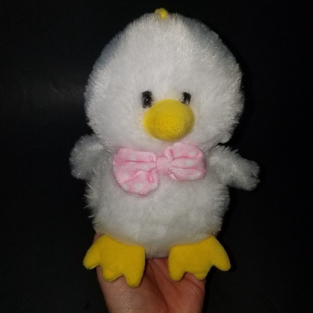 White Chick Plush Pink Polka Dot Bow Tie 8" Stuffed Animal Duck Walmart Easter